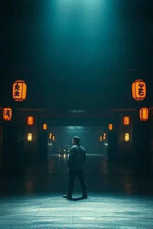 悬疑剧集《雾港码头》竖版海报，雨夜码头吊机与闪烁的警示灯